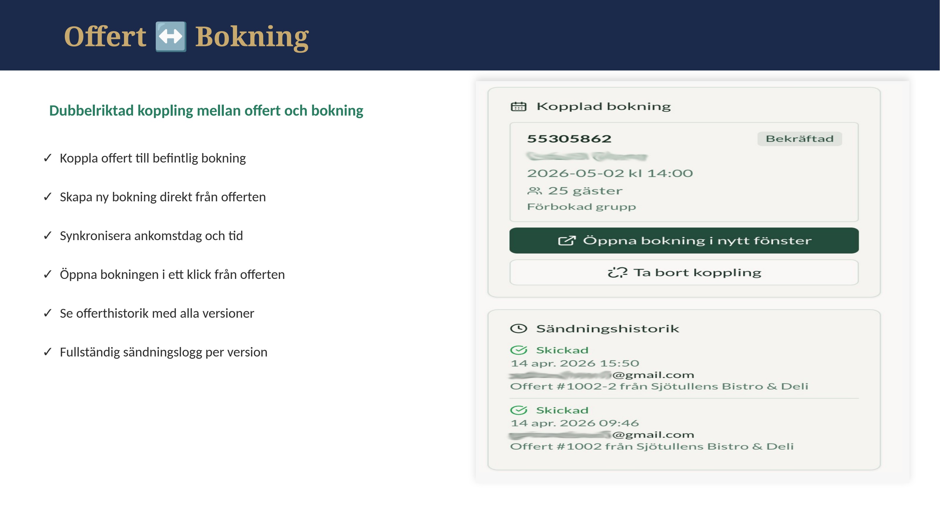 Koppling mellan offert och bokning